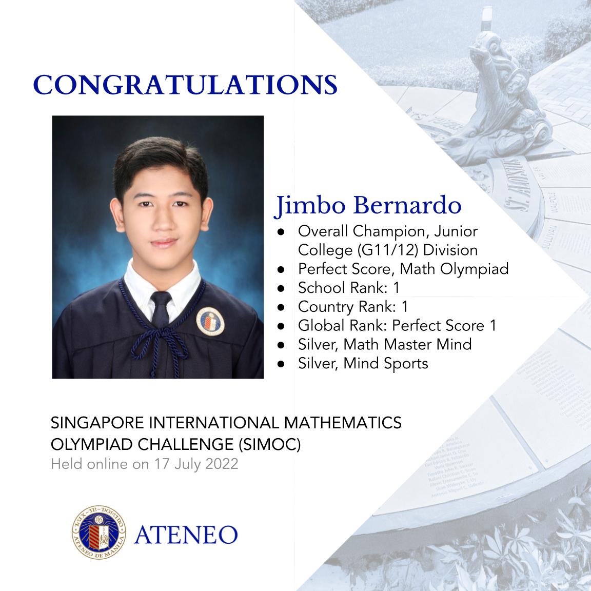 Jimbo Bernardo, Junior College division Overall Champion of SIMOC 2022 