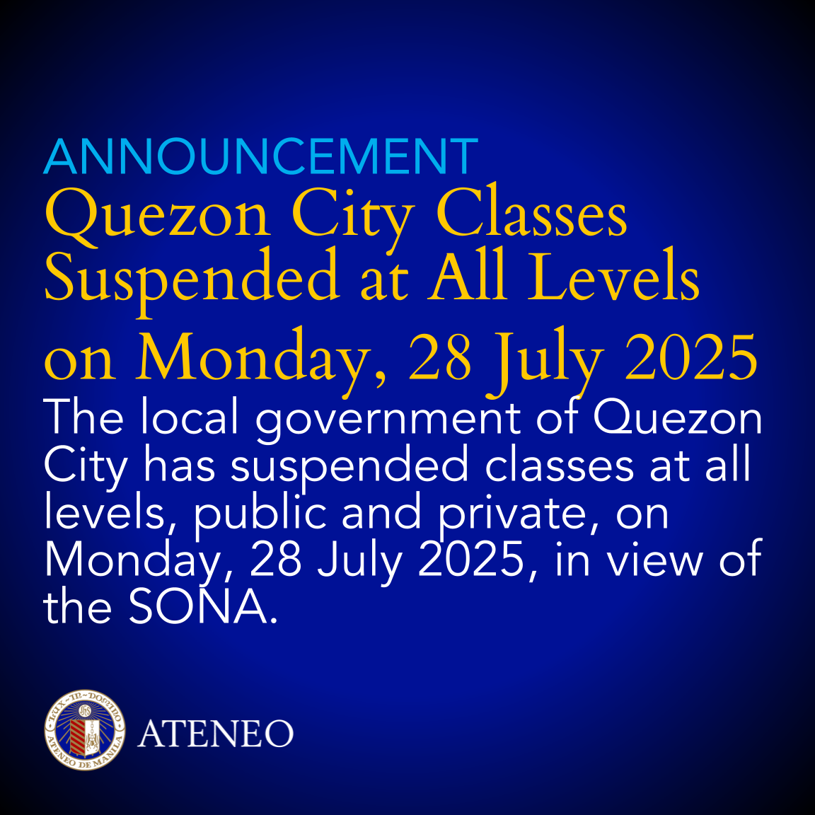 SONA 2025 no classes July 28 