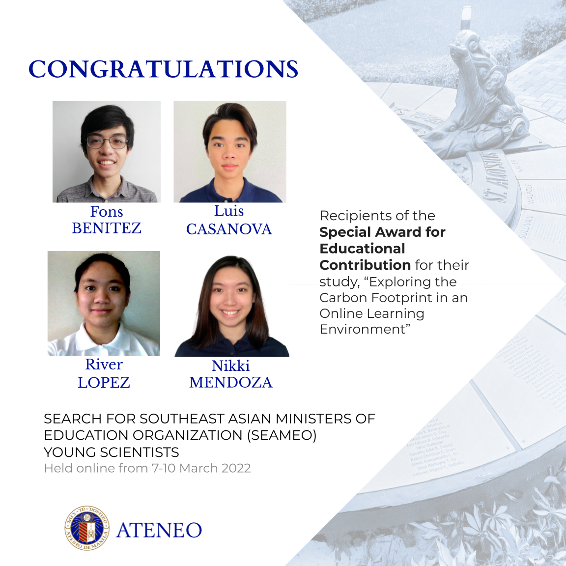 Fons Benitez, Luis Casanova, River Lopez, and Nikki Mendoza of STEM/12-Oldcorne 