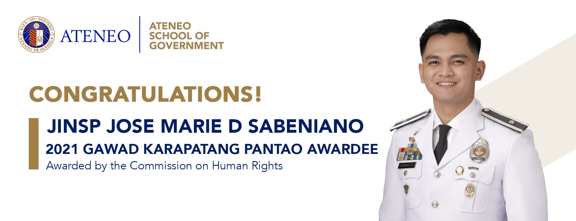 ASOG Alumnus JINSP Sabeniano receives CHR's prestigious 2021 Gawad Karapatang Pantao Award