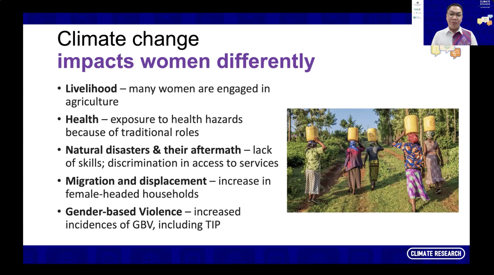 Atty Quan discussing the impacts of climate change through women’s perspectives.