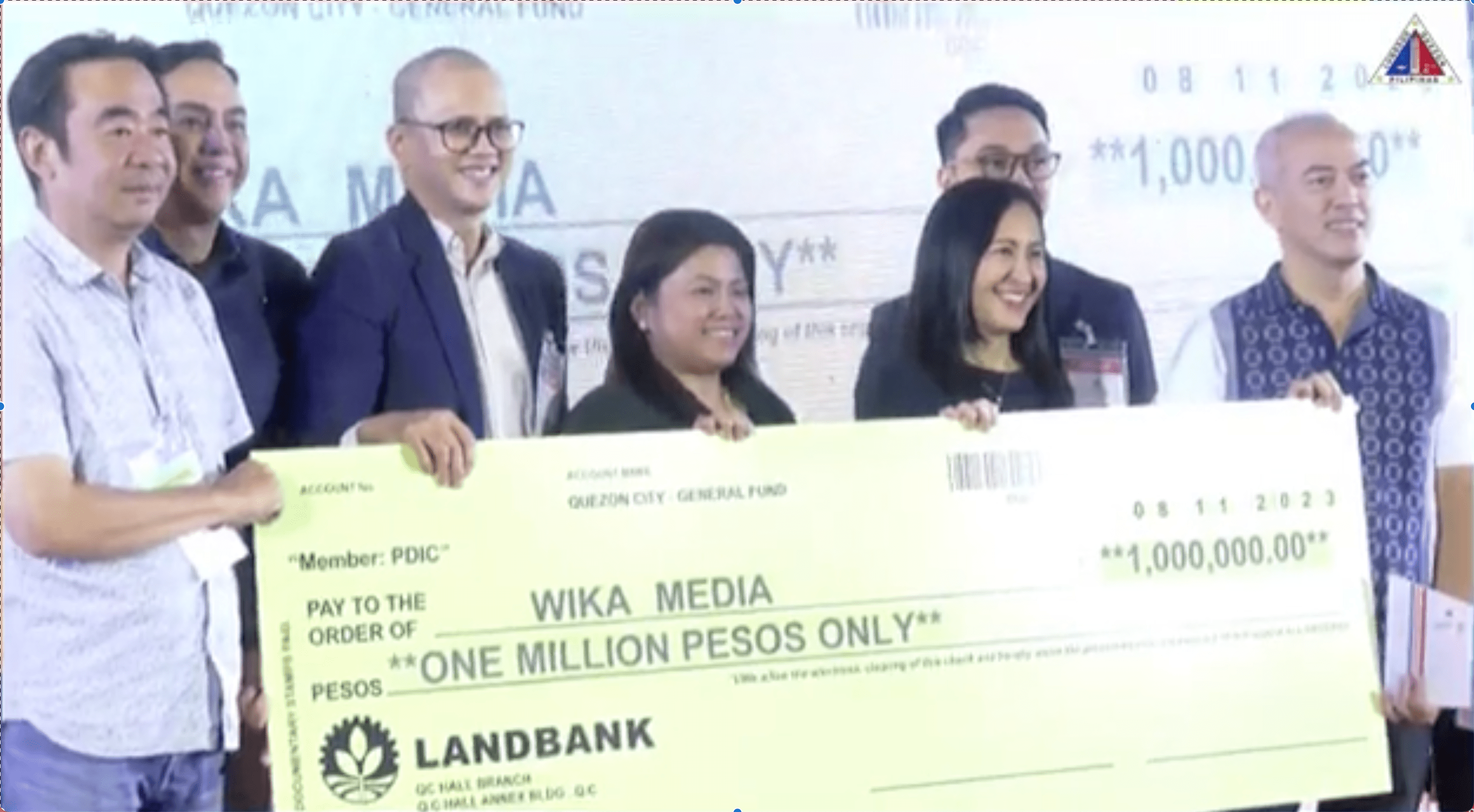 Photo: Wika Media receiving the 1-M grant during the Start-Up QC Demo Day           (screen captured from QC StartUp Demo Livestream via QC StartUp Facebook page)