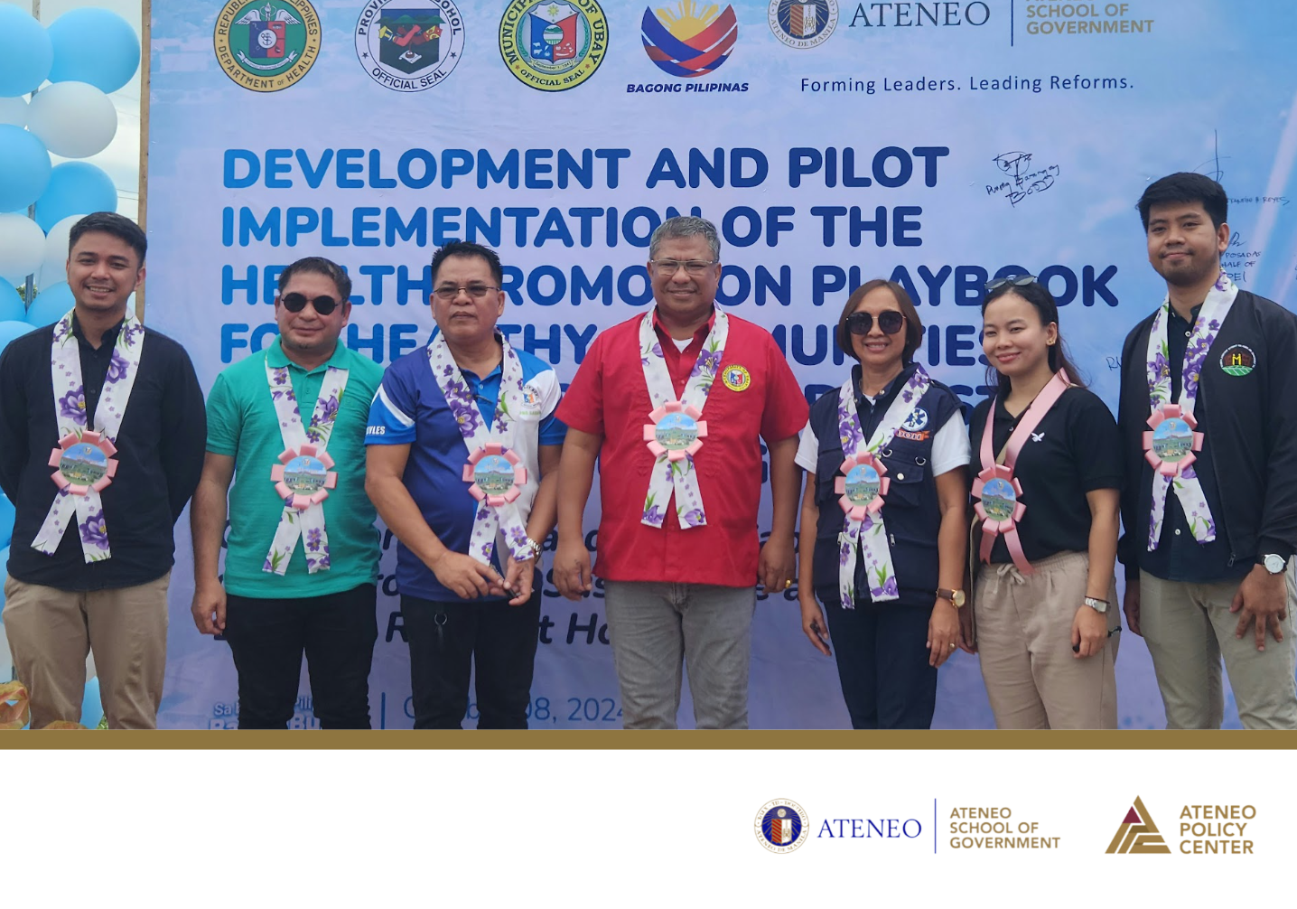 The Ateneo School of Government, through the Ateneo Policy Center (APC), in partnership with the Department of Health - Health Promotion Bureau (DOH-HPB), Technical Assistance Movement for People and Environment, Inc. (TAMPEI), and the Municipality of Ubay, Bohol, officially launched the construction of the Prototype Sustainable and Disaster-Resilient House through the ceremonial groundbreaking and time capsule laying ceremony last October 8, 2024. This initiative is a critical milestone in the Development and Pilot Implementation of the Health Promotion Playbook for Sustainable and Disaster-Resilient Housing Project. It underscores the commitment to advancing disaster-resilient housing solutions and promoting healthy, sustainable communities in Ubay and beyond.