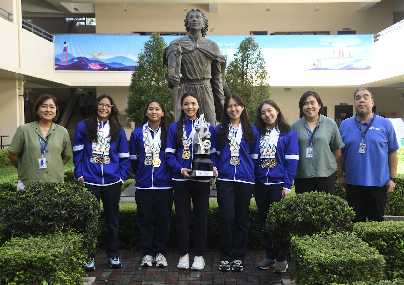From left: Sansan Borja (Principal), Eanisse Ilio, Simone Cruz, Trixie Ortiguera (Team Captain), Megan Tong, Sharlene Go, Jen Conception (Asst Principal for Formation), JM Pilares (Athletics Coordinator); not in photo: Mikaela Lim, Kleone Mole  From left: Sansan Borja (Principal), Eanisse Ilio, Simone Cruz, Trixie Ortiguera (Team Captain), Megan Tong, Sharlene Go, Jen Conception (Assistant Principal for Formation), and JM Pilares (Athletics Coordinator). Not in photo: Mikaela Lim, Kleone Mole.