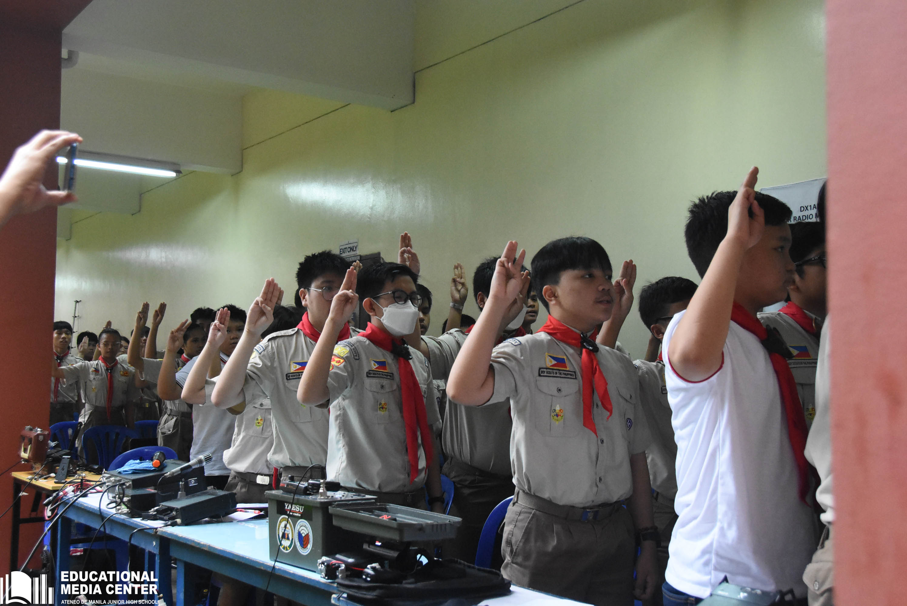 Senior Scouts recite the Scout Oath and Law at the start of the program 