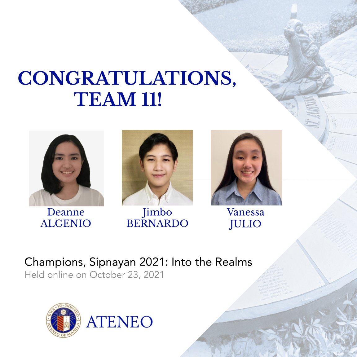 Deanne Algenio, Jimbo Bernardo, Vanessa Julio