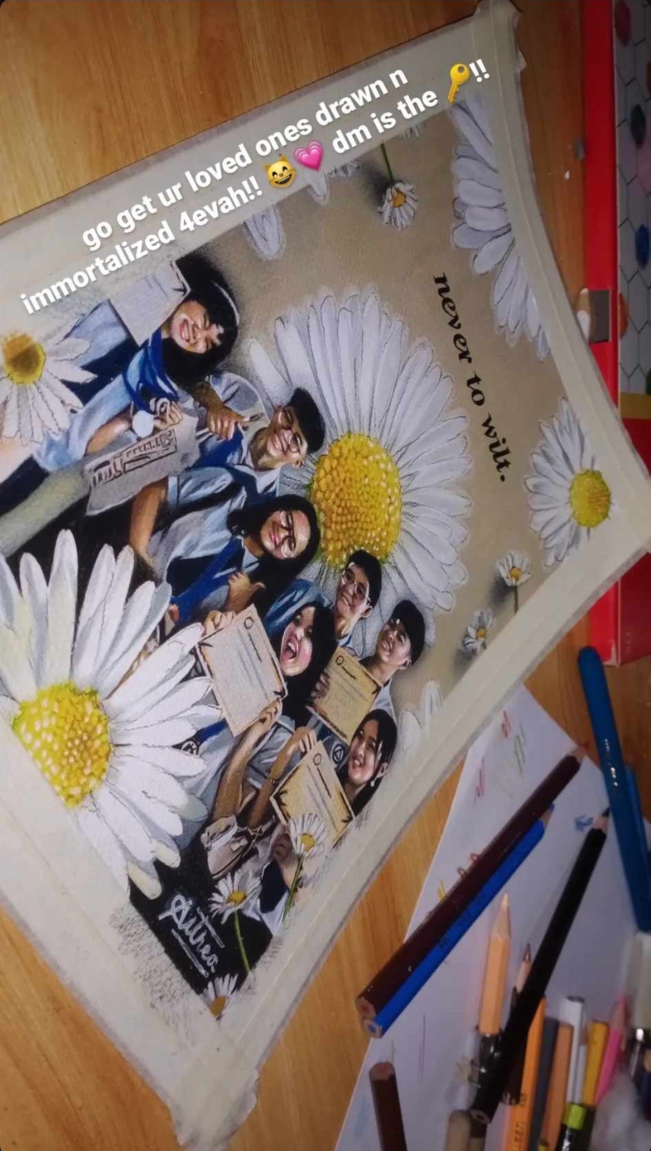 An ad on Thea's Instagram account announcing that she can draw your loved ones