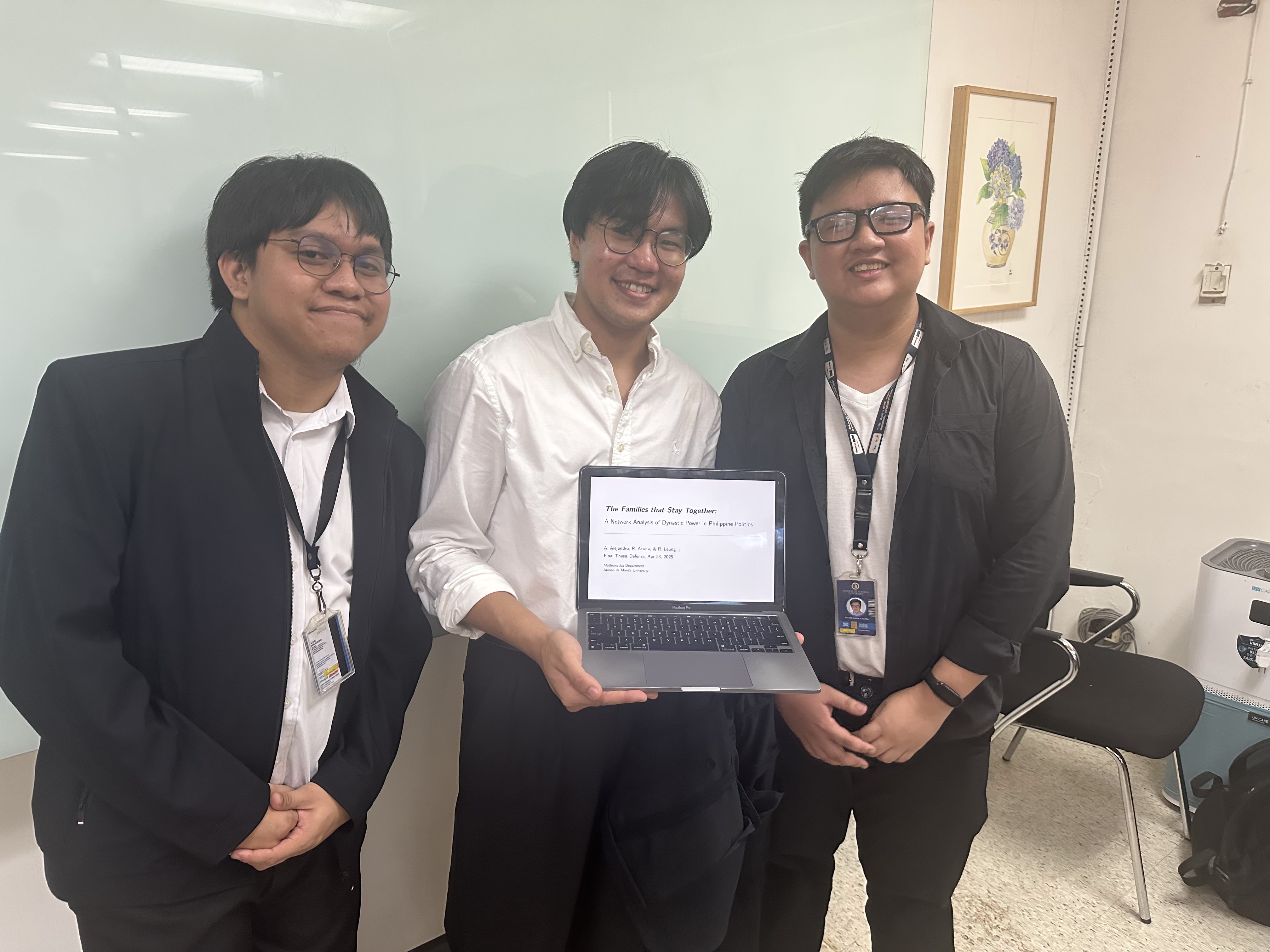 Tobi and his thesis mates (Aldie Alejandro and Sheen Acuna) after their final defense. Photo by France Tarrazona.