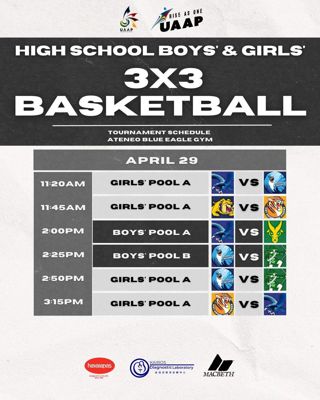 UAAP85 HS 3x3 Pool Play Schedule