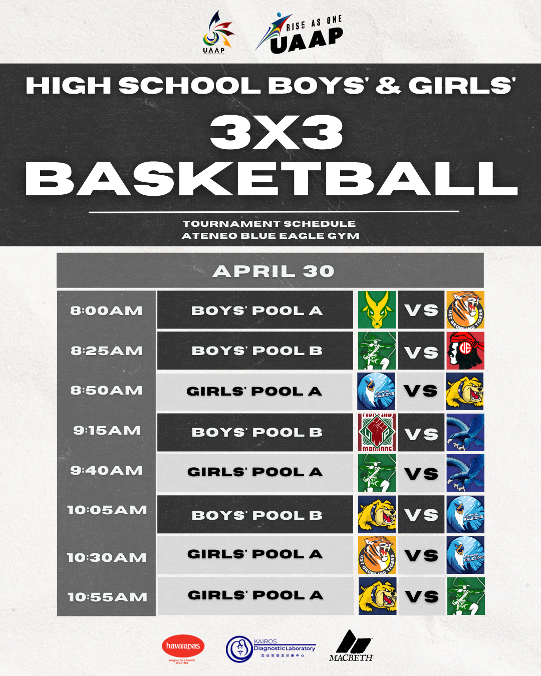 UAAP85 HS 3x3 Pool Play Schedule