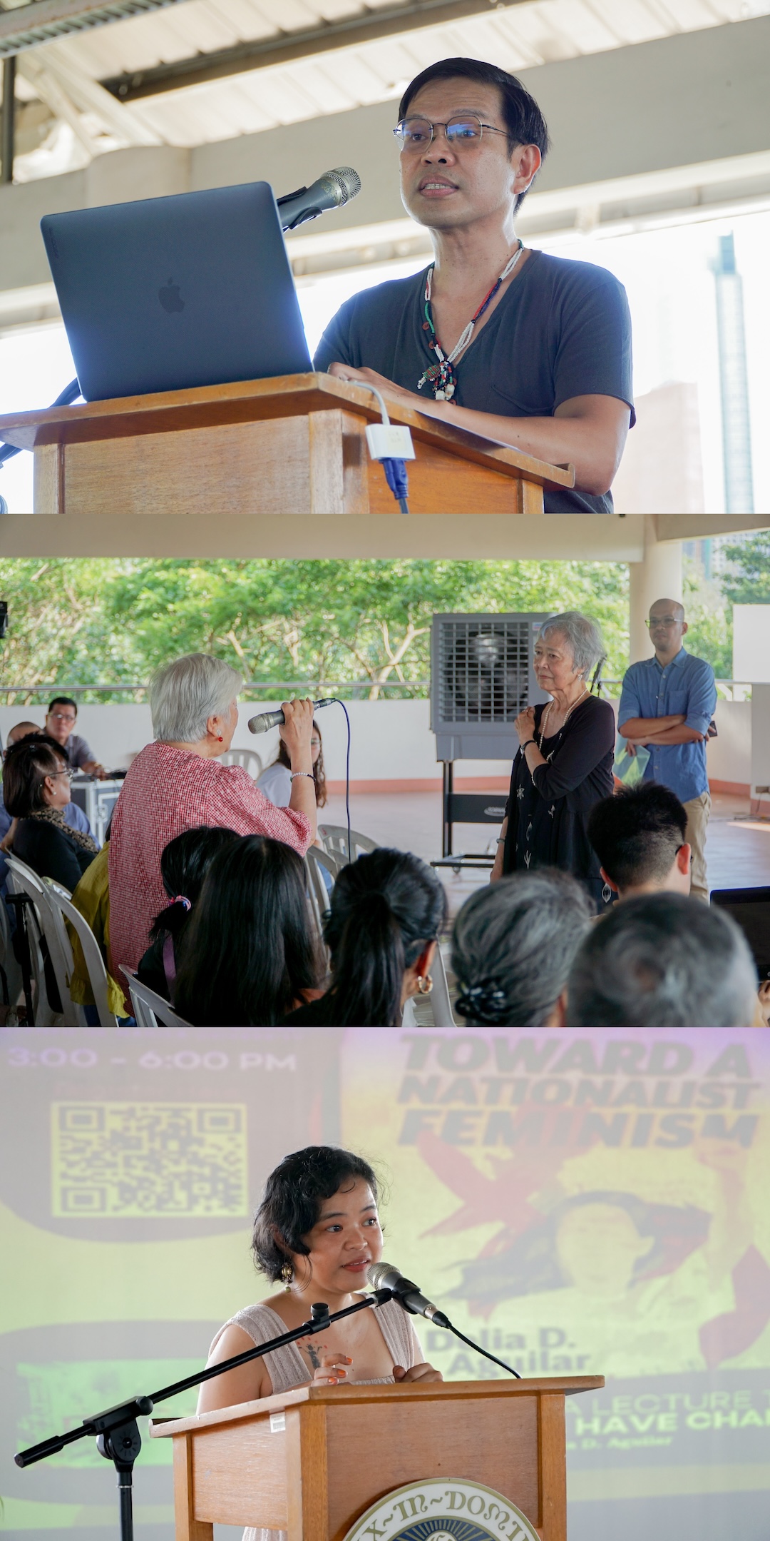 Dr Veric during his opening remarks; the open forum; and Faye Cura of Gantala Press