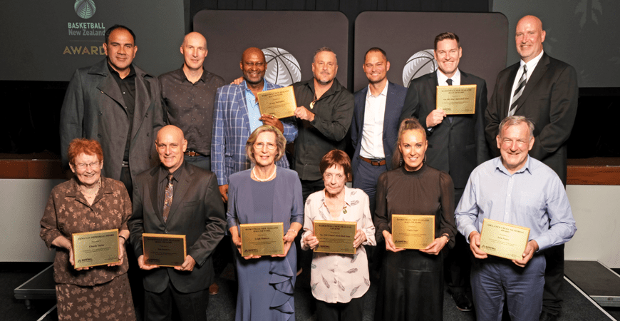 The recipients of the Basketball New Zealand Awards, including Coach Tab Baldwin
