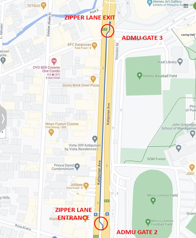Katipunan Avenue NB Zipper Lane map