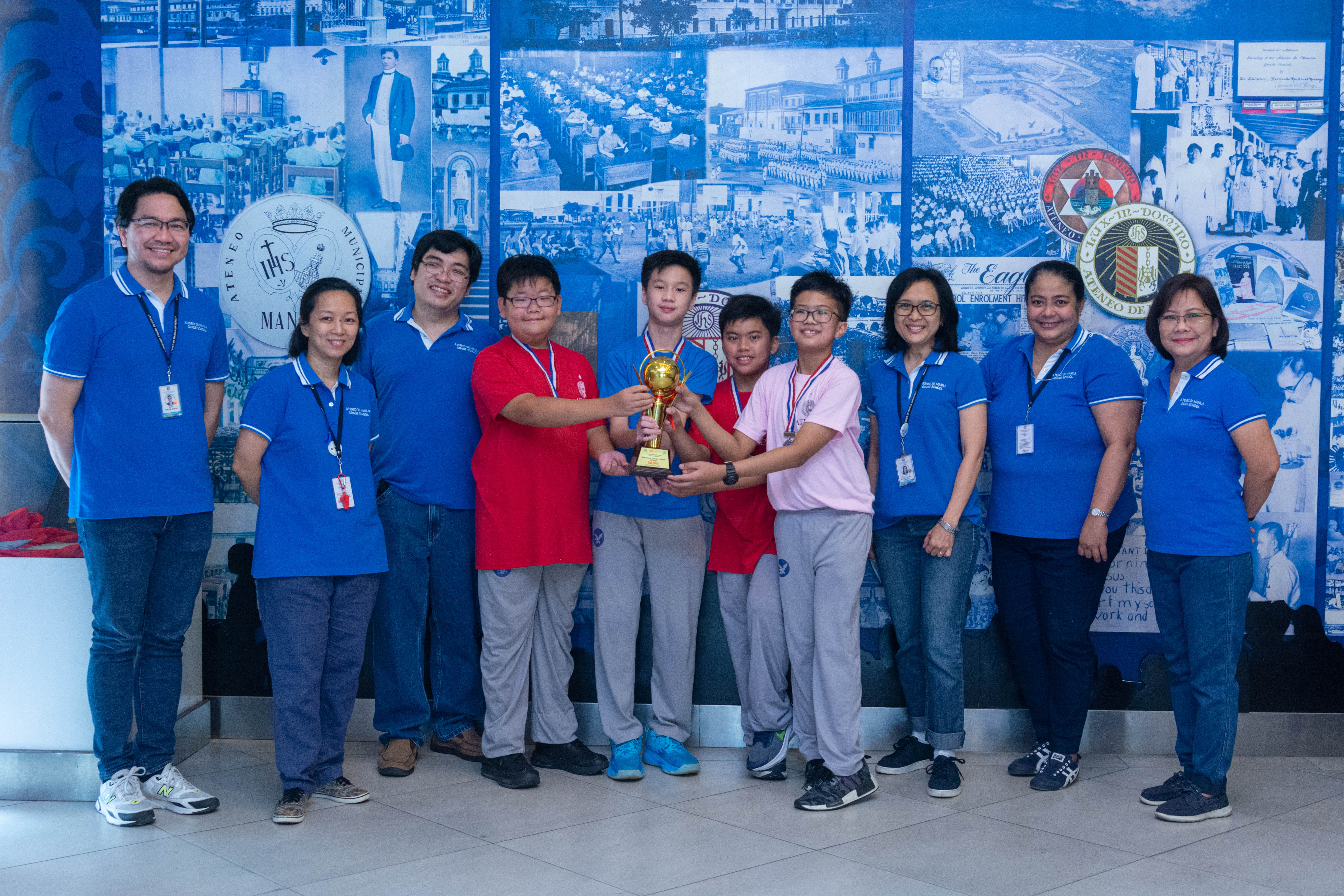 From left: Jervy Robles (Headmaster), Grace Yn (AGS Math Coordinator), Javier Inumerable (Grade 6 math coach), Daniel Roh, Martin Gan, Xavvi Lopez, Matty Trinidad, Rosario Perfecto (Grade 5 math coach), Marie Guevara (Grade 5 math coach), Vivian David (Assistant Headmaster for Academics)  