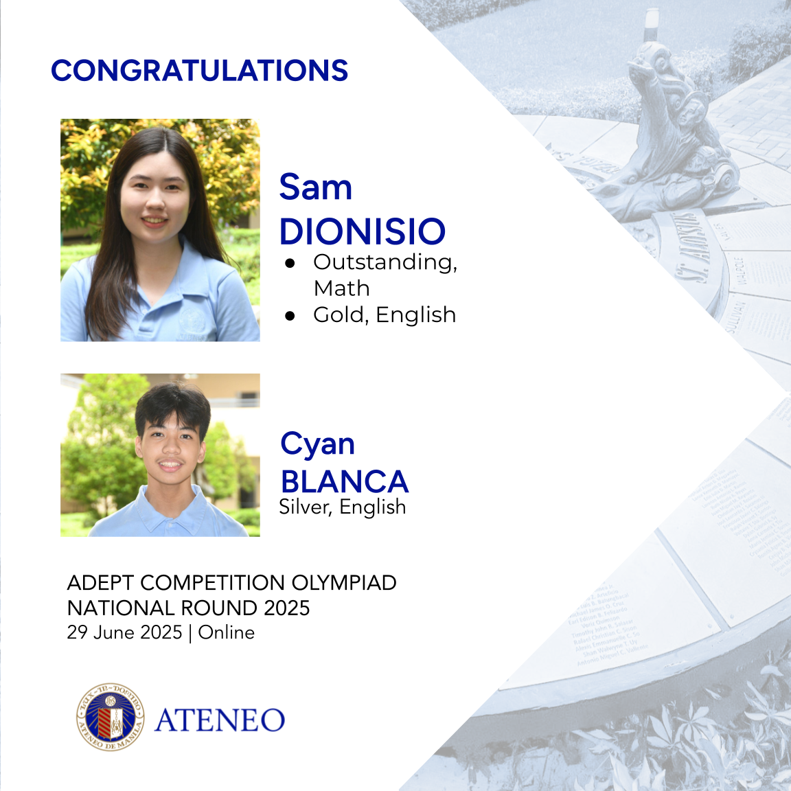 ADEPT medalists Sam Dionisio and Cyan Blanca