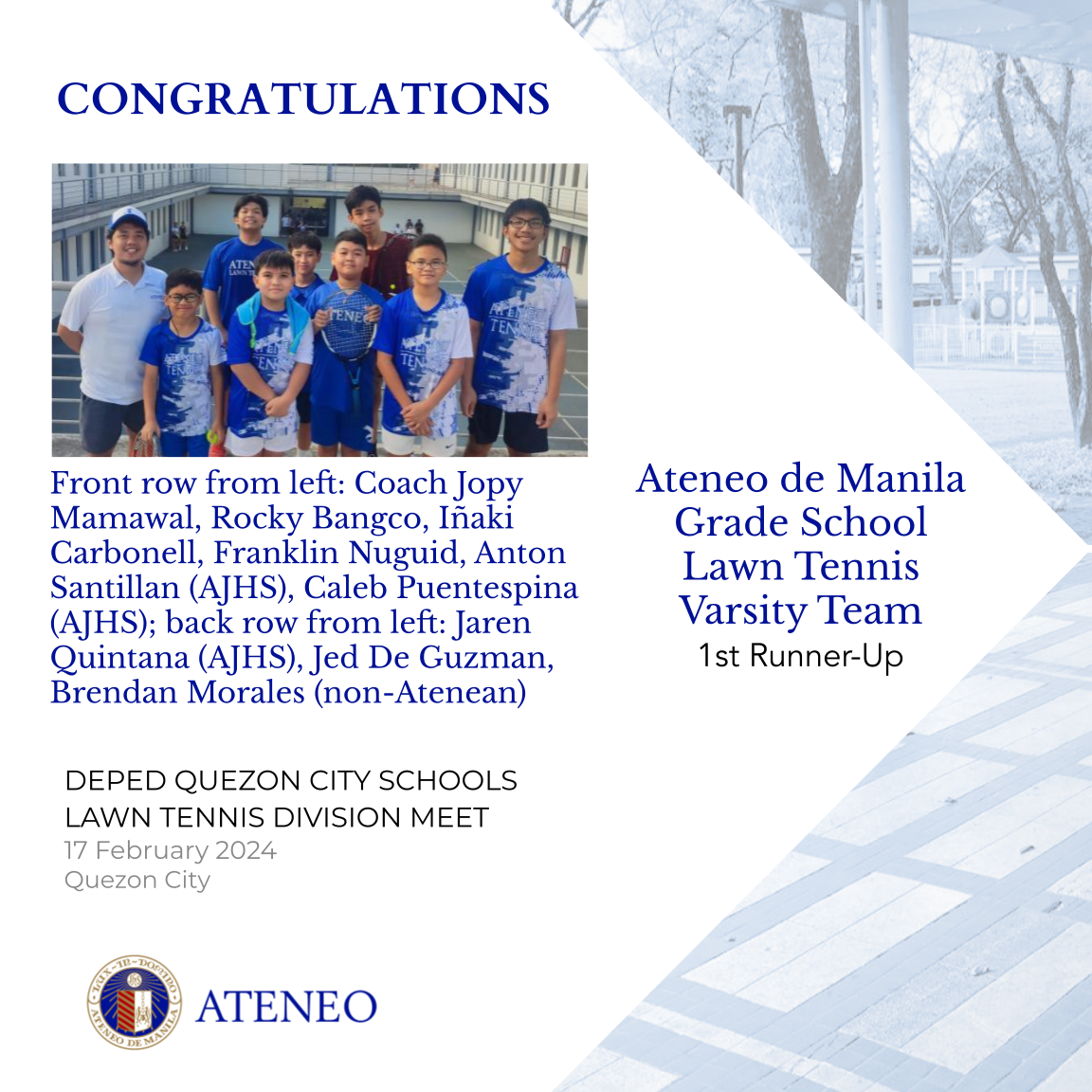 The AGS Lawn Tennis Varsity Team