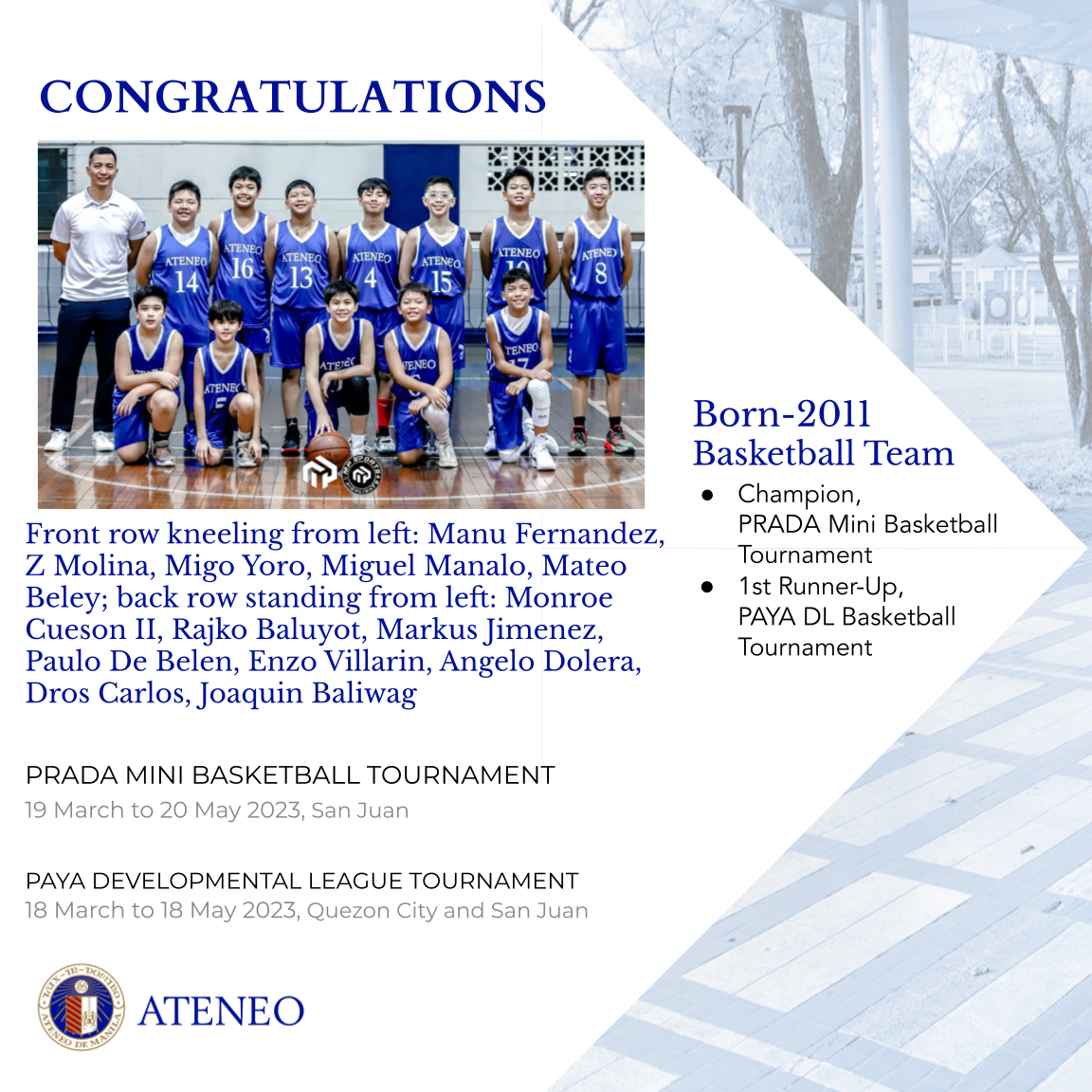 The born-2011 Blue Eagles are PRADA basketball champions. 