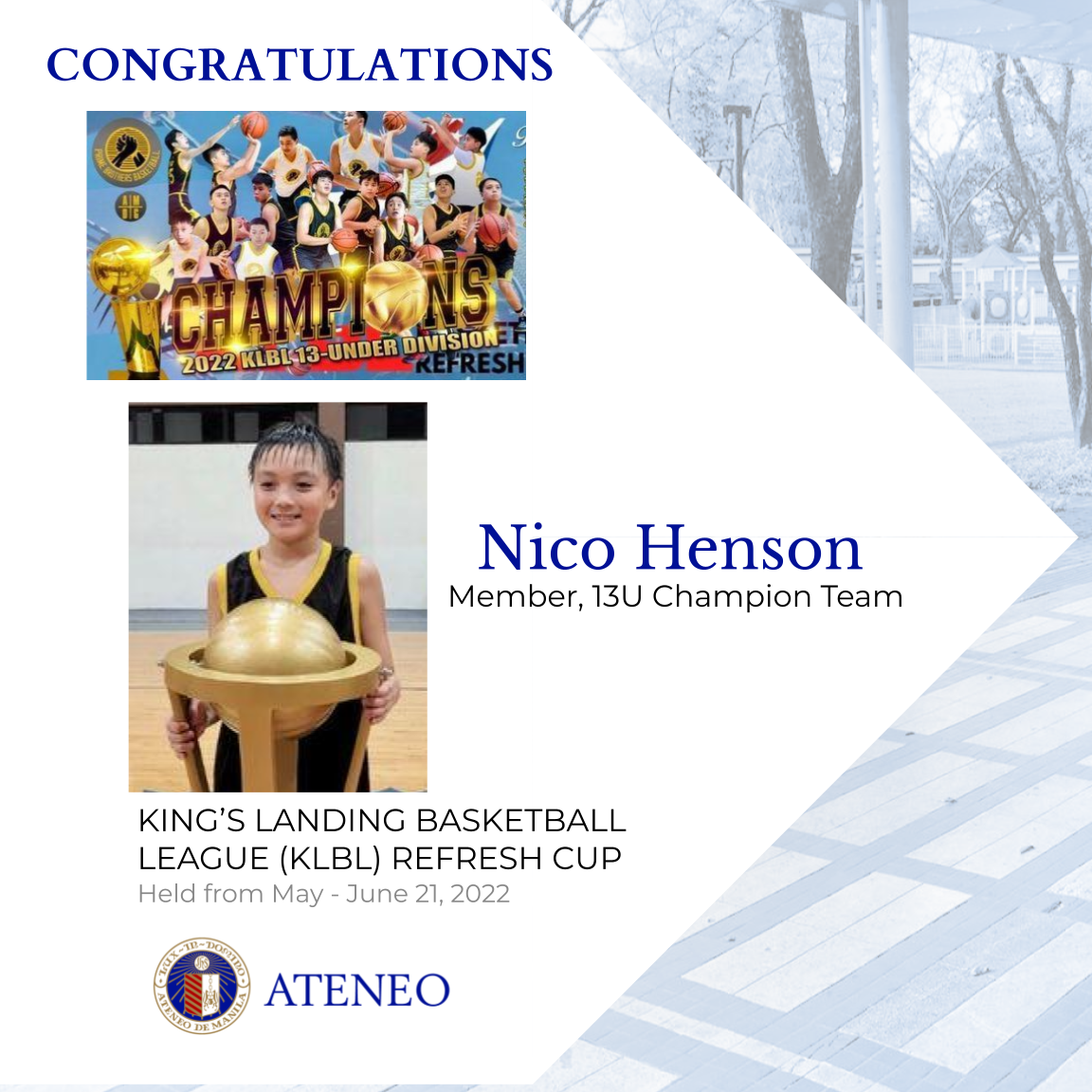 Nico Henson is a member of the PBBC, which emerged as KLBL champion on June 21, 2022.  