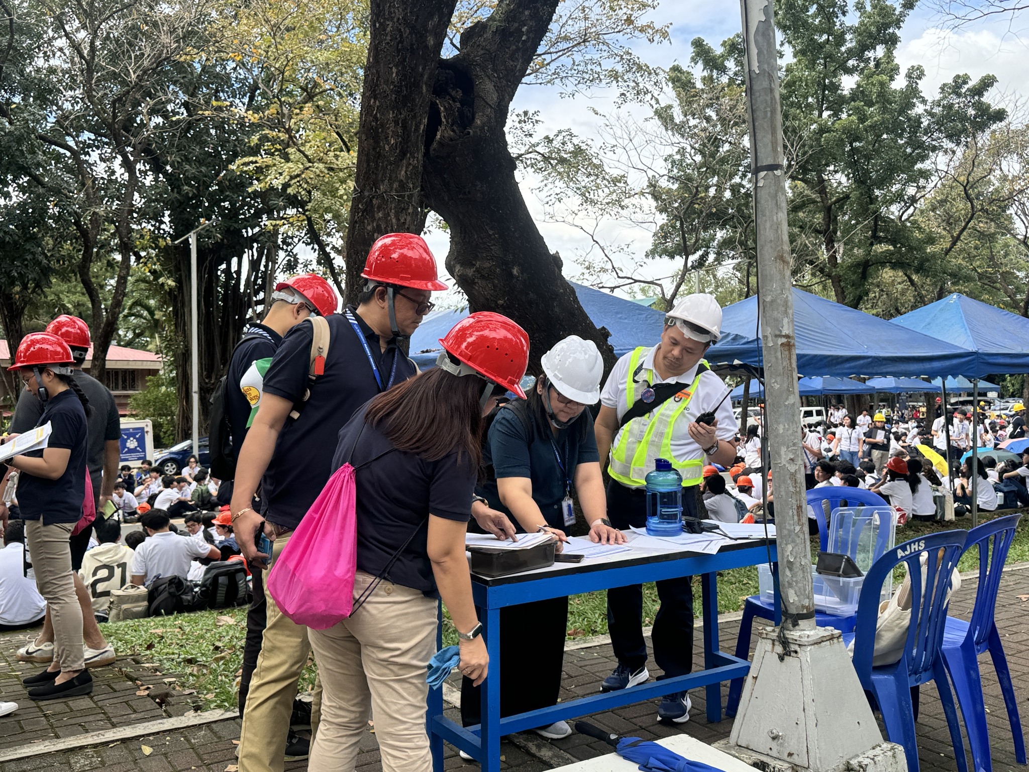 AJHS Faculty gathering at the Command Center during evacuation