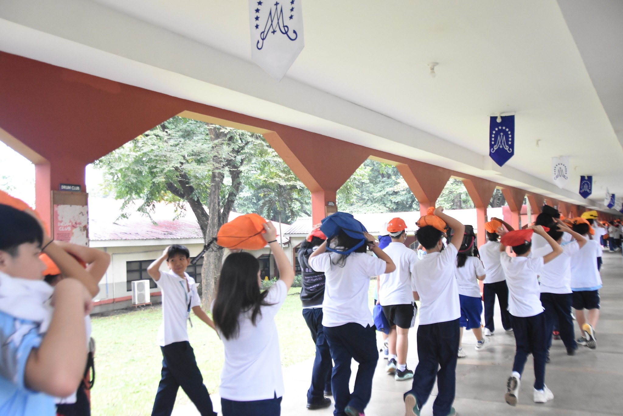 students evacuate during the drill 
