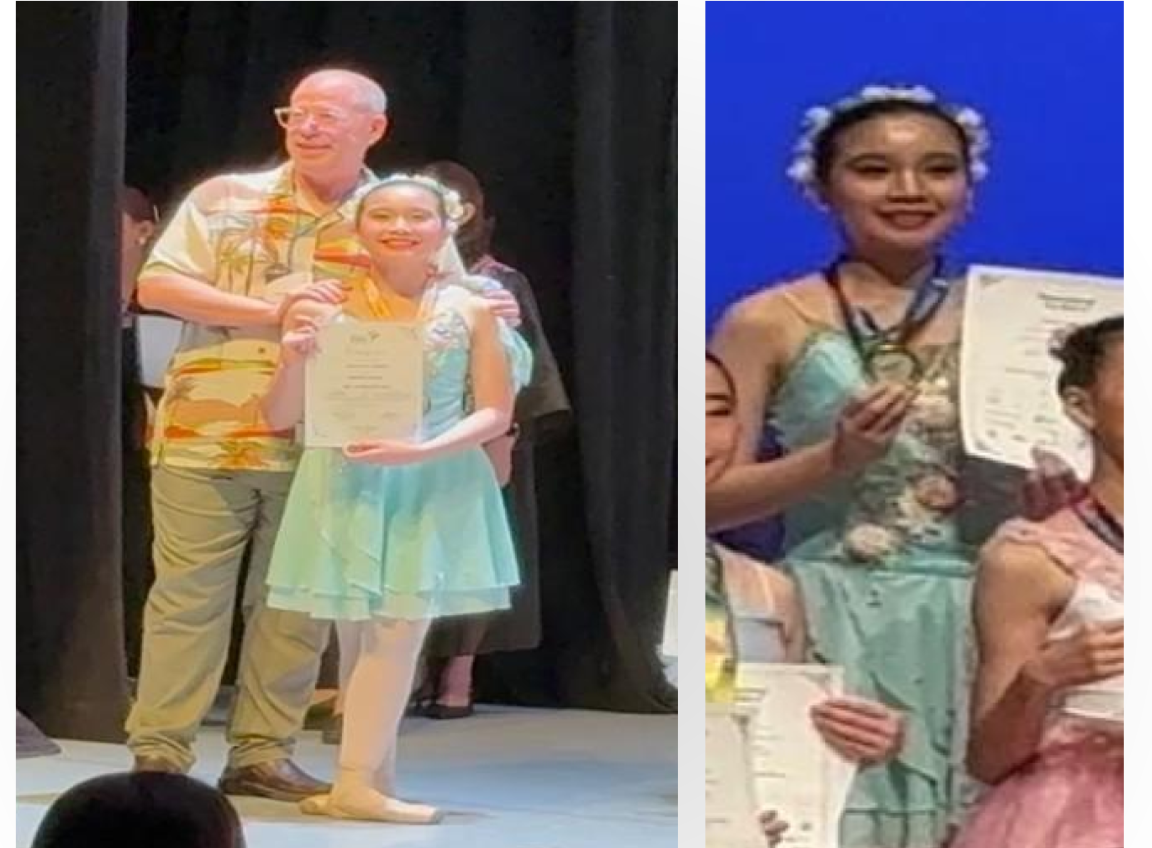 Angping’s amazing August! Breanna with her Bronze medal from the Manila Dance Prix (photo at left) and with the Silver medal she won for the Philippines at the International Arts Festival in Taiwan (right photo).