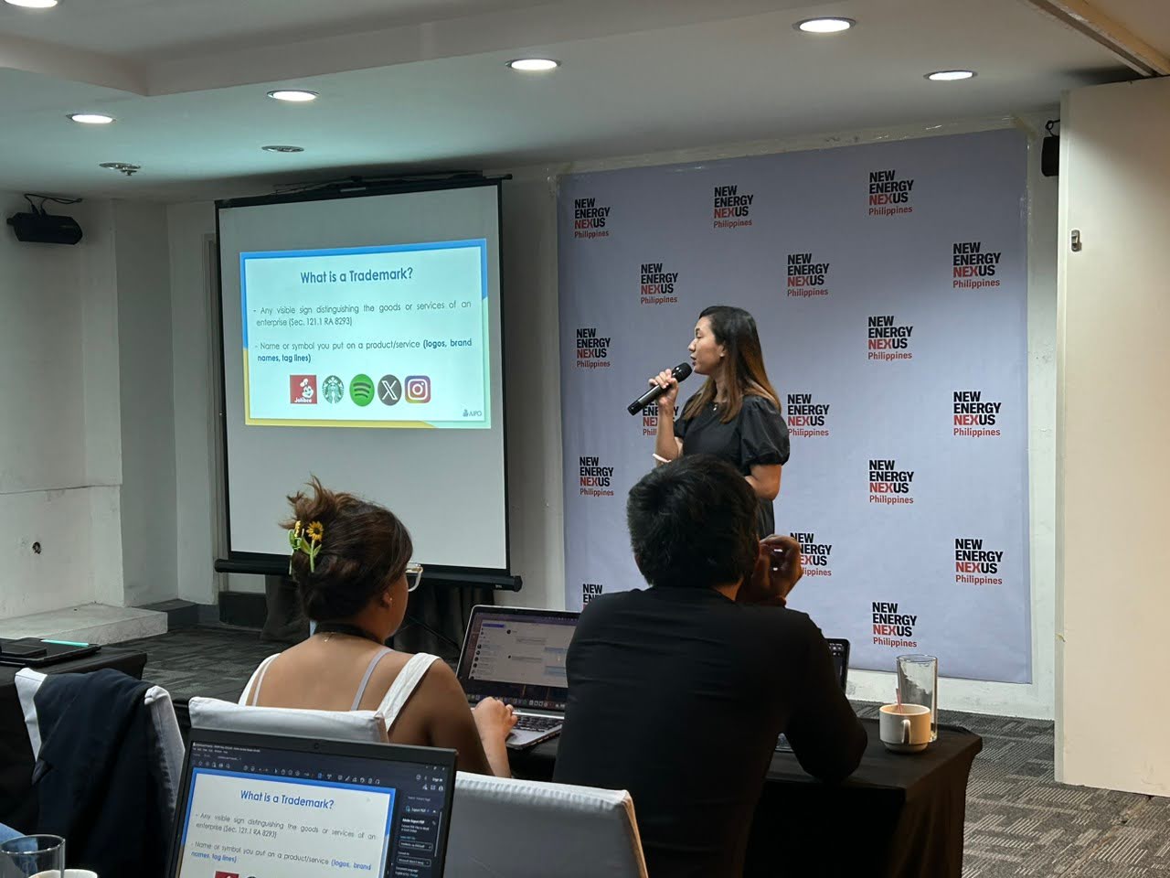 Photo: Ms Vanessa Malapit explaining trademarks and the importance of coming up with your mark.