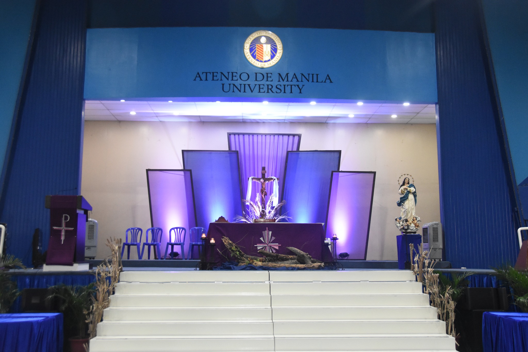 The Ash Wednesday Mass backdrop was designed by JHS Art Subject Head Ms. Arian B. Carlos, with help from select students of 9-Gelabert, 9-Grimaltos, and 9-Goto.