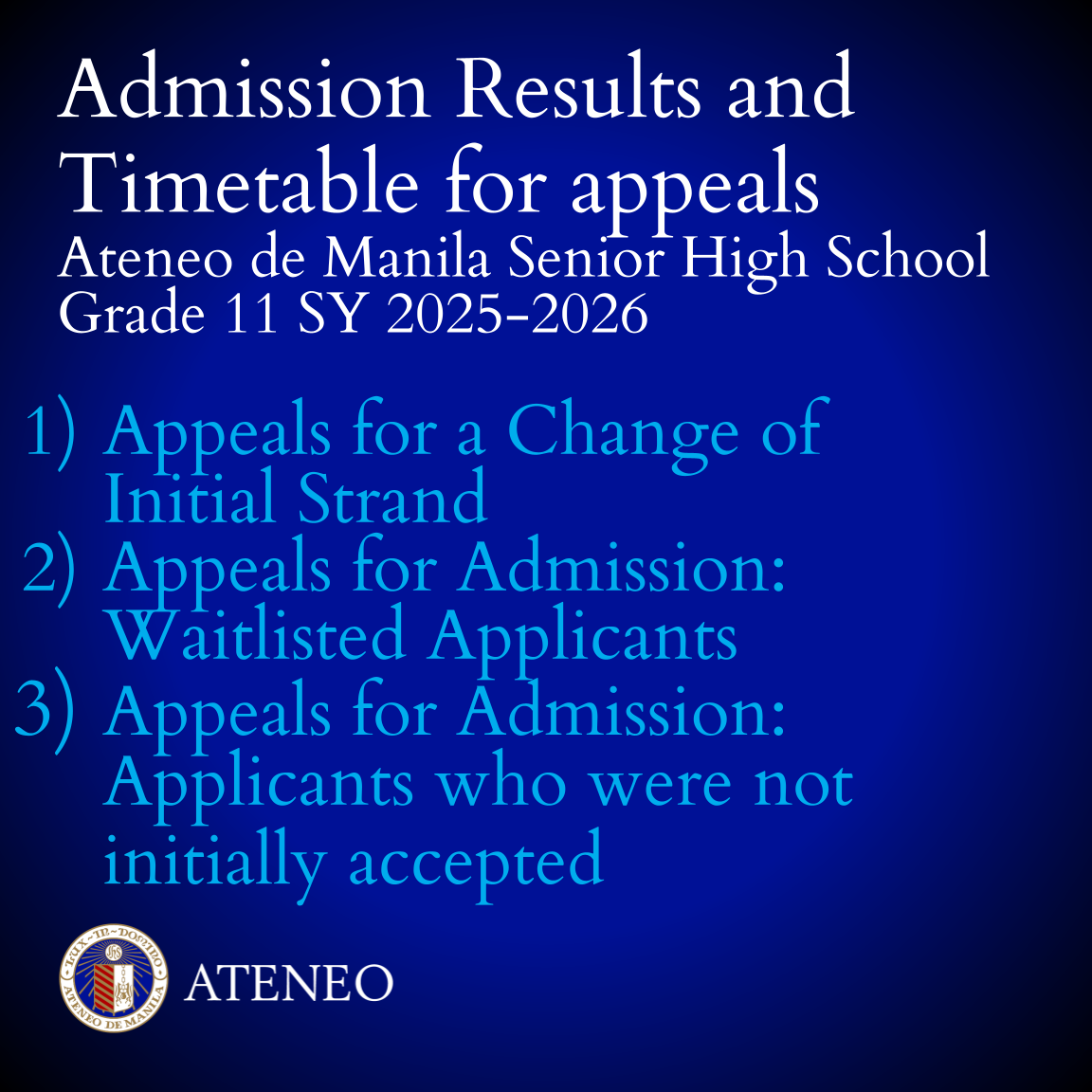 Admission results and timetable for appeals Grade 11 SY 2025-2026