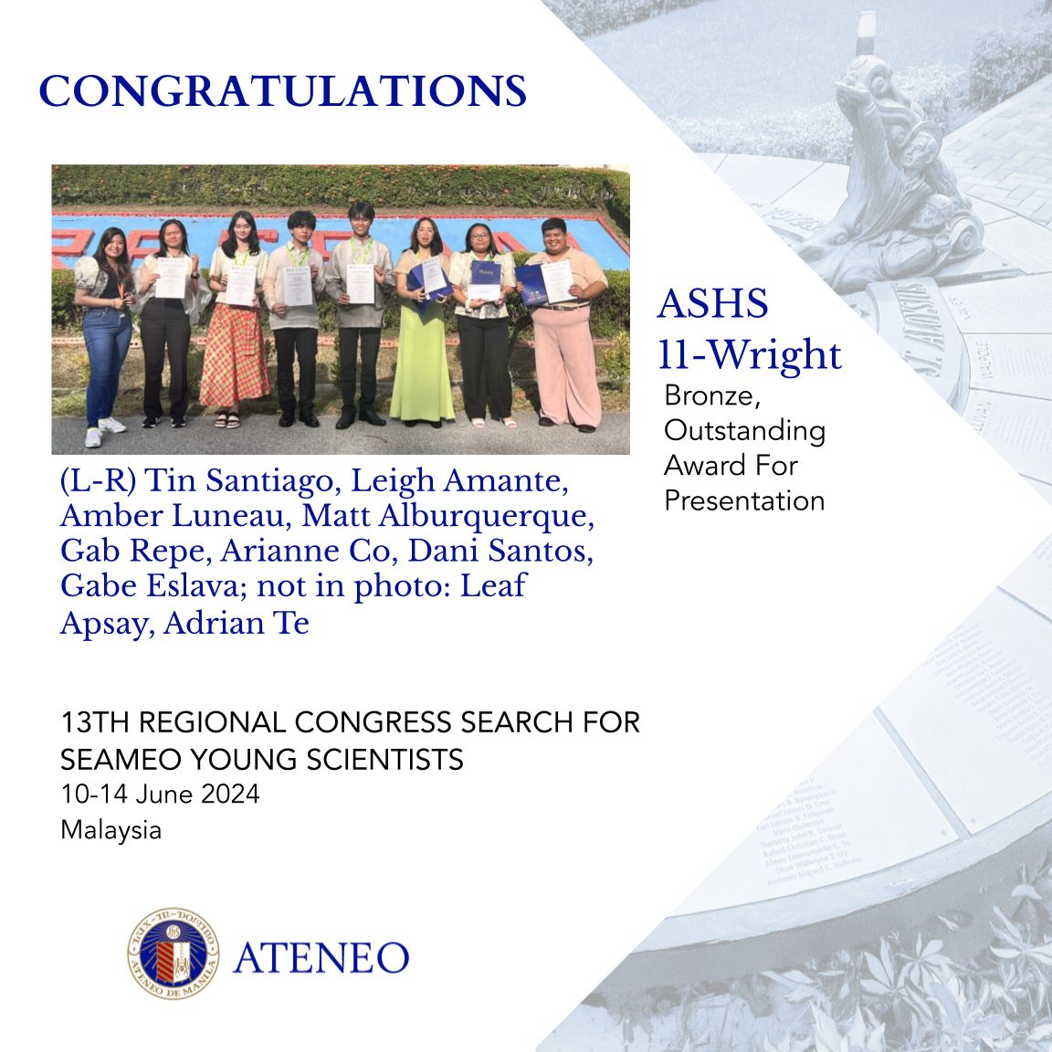 The team from 11-Wright bagged bronze for SEAMEO 2024