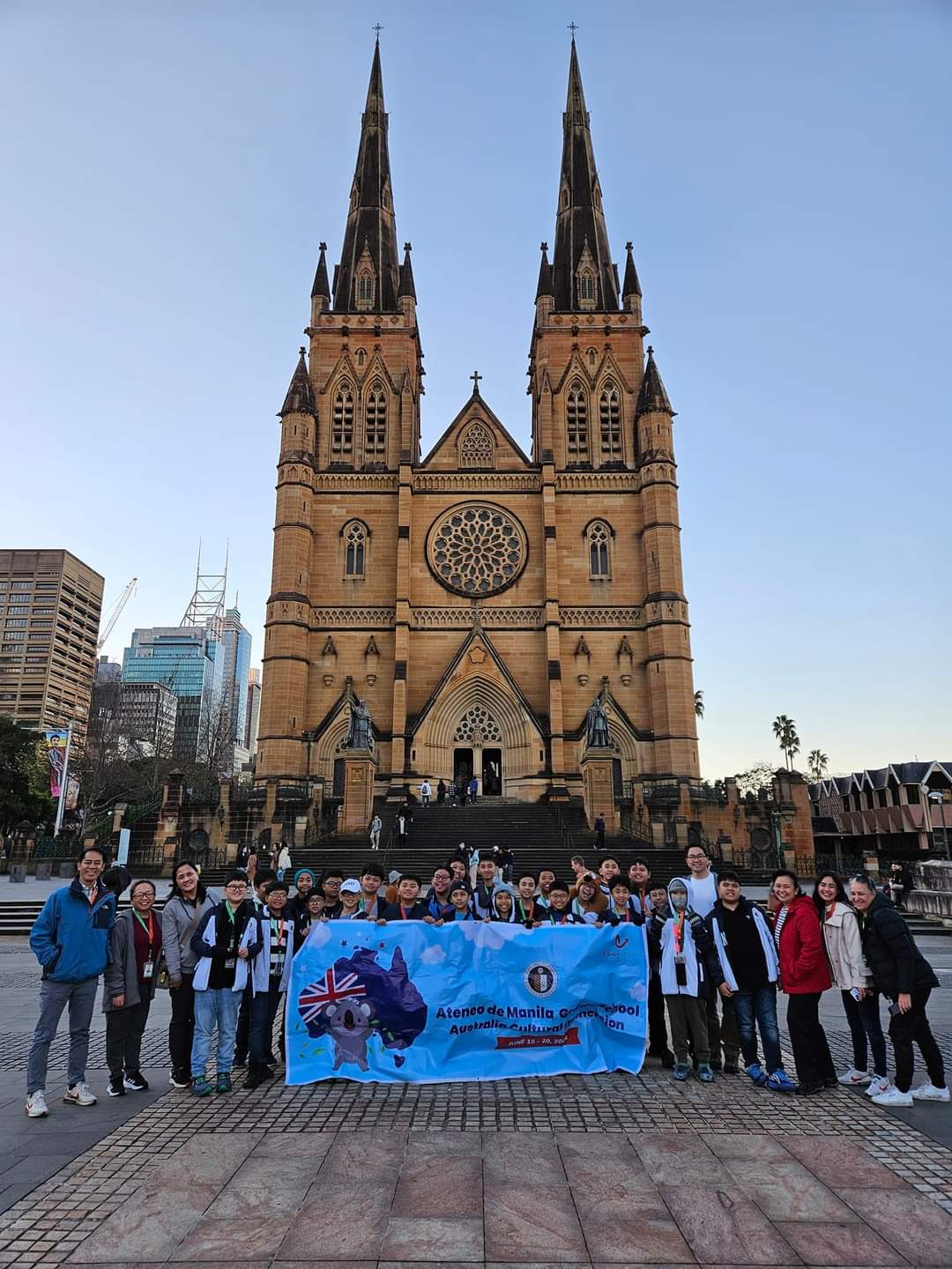 The Ateneo GS contingent in front of St. Mary's Cathedral in Sydney, Australia