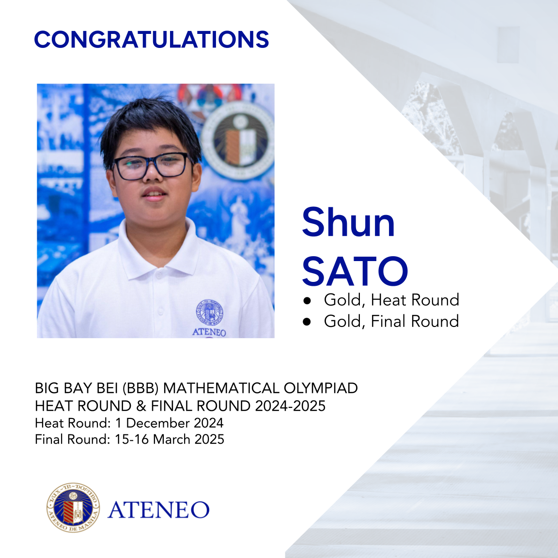 Shun Sato double gold medalist for BBB 2024-2025