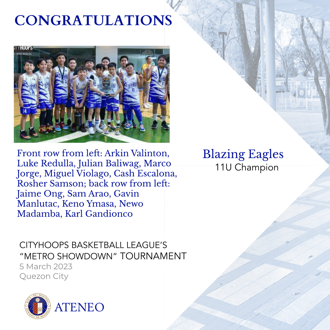 13 Ateneans are in the roster of the "Blazing Eagles" team 