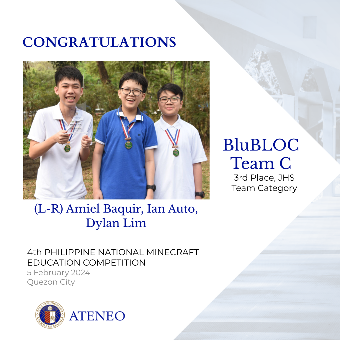 BluBLOC Team C placed 3rd in the team category