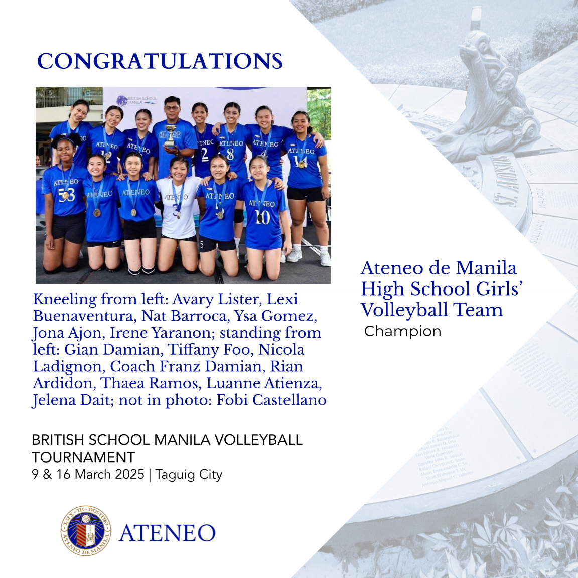 Blue Eagles are U18 champions of the BSM volleyball tournament