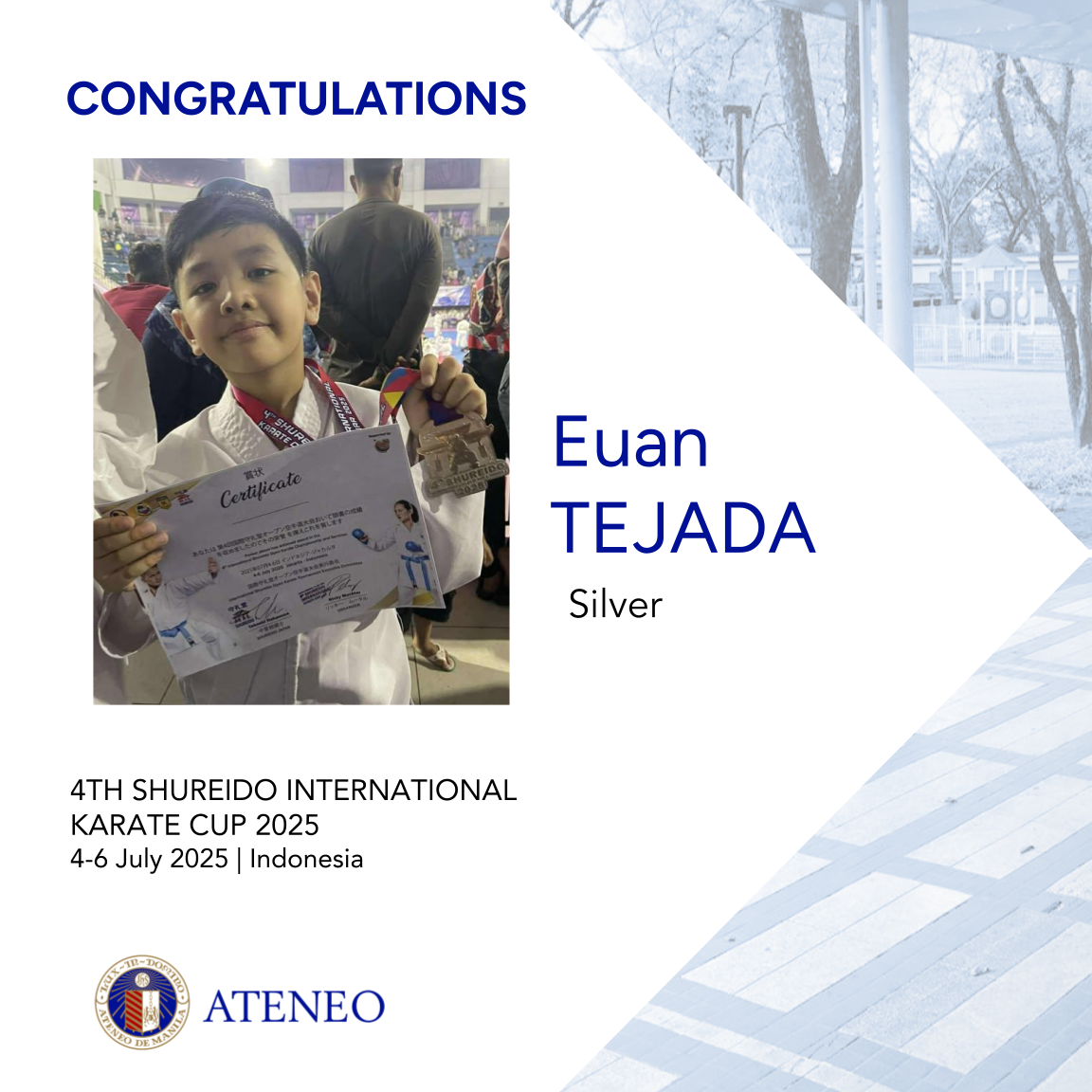 Silver medalist for karate Euan Tejada