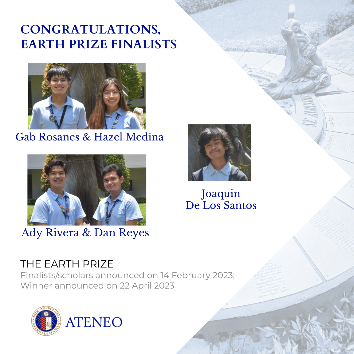 The Earth Prize scholars/finalists from the Ateneo de Manila SHS  