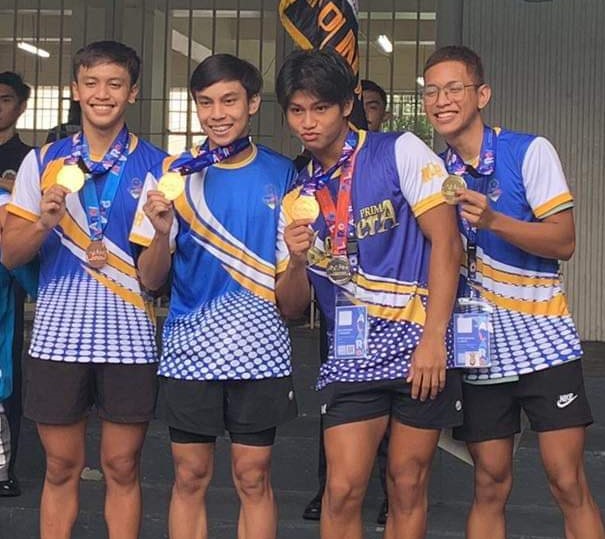 (L-R) Ivan Radovan, Ivo Enot, Jalil Taguinod, and Yuan Parto set a new Palaro record for the secondary boys' 200m medley relay on August 1, 2023.