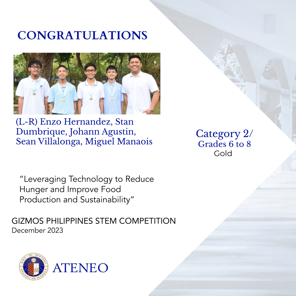 the Category 2 gold medalists 