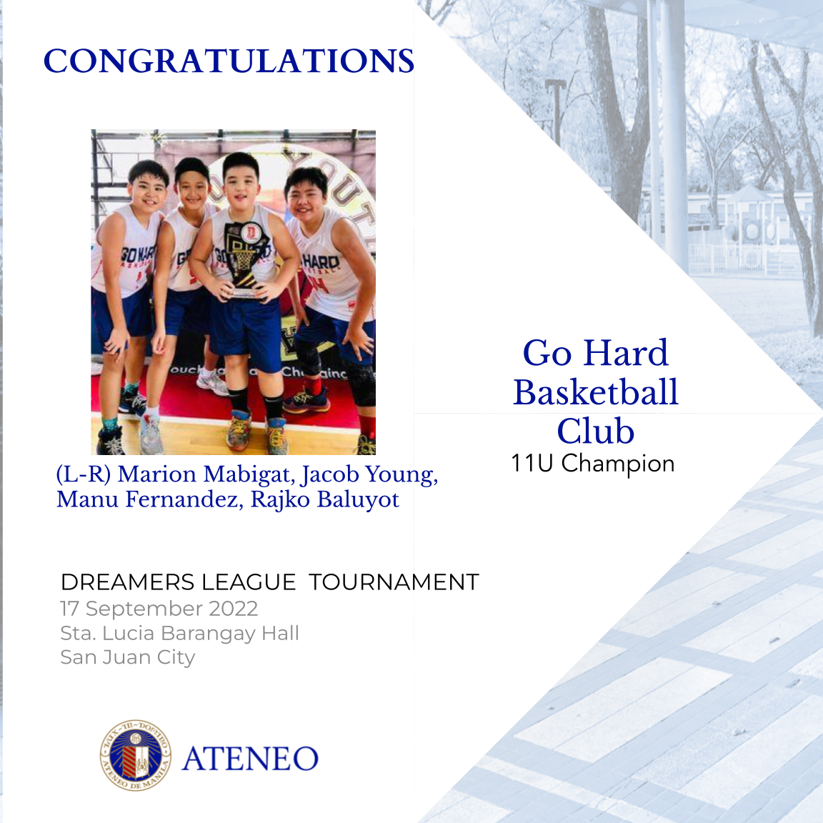 Four AGS boys are members of the champion Go Hard Basketball Club team.
