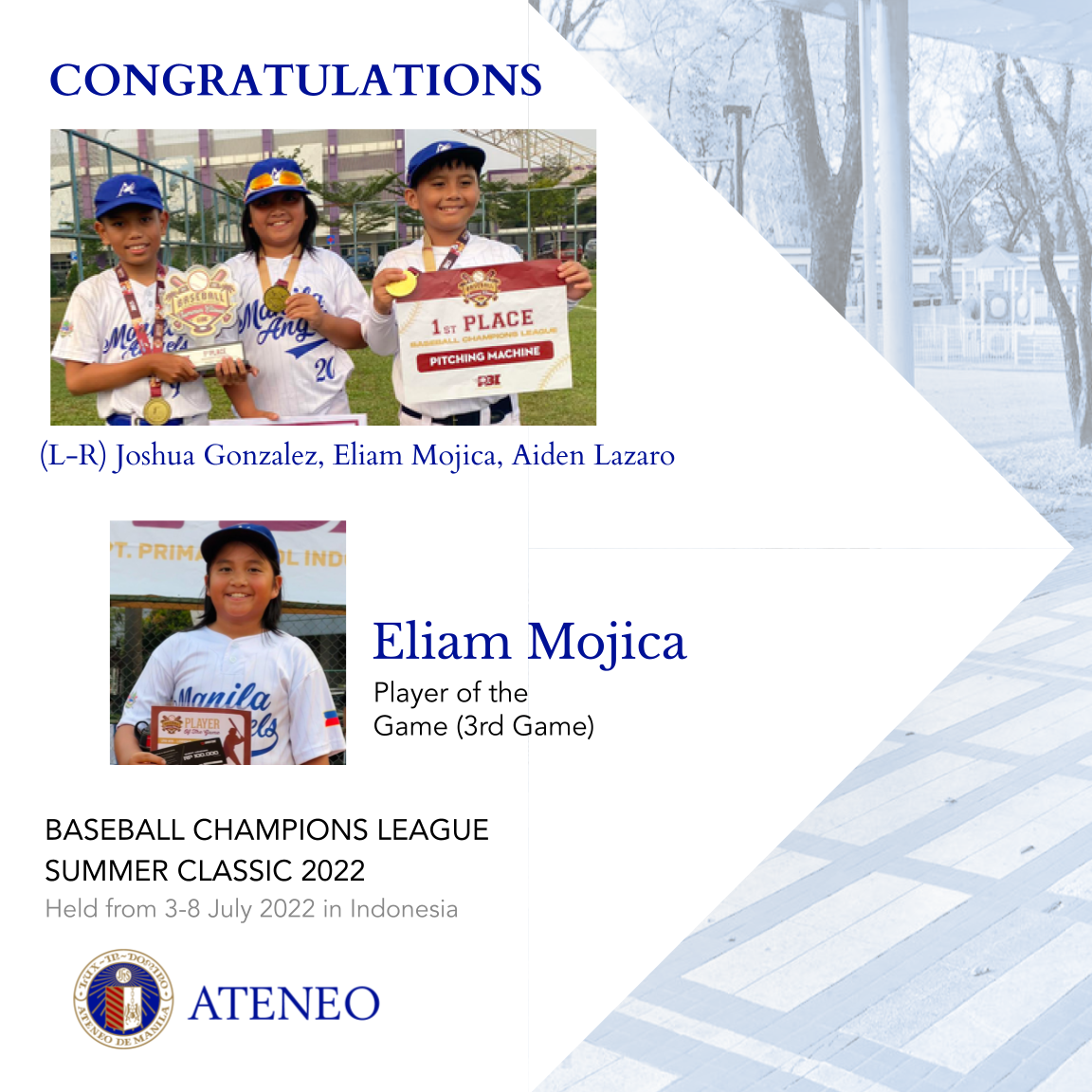 Three AGS boys are members of the champion Manila Angels team. 