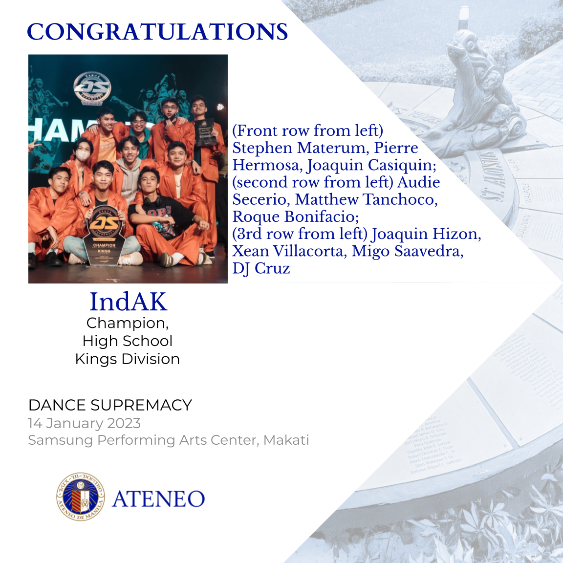 The above photo is from the Facebook page of Dance Supremacy. 