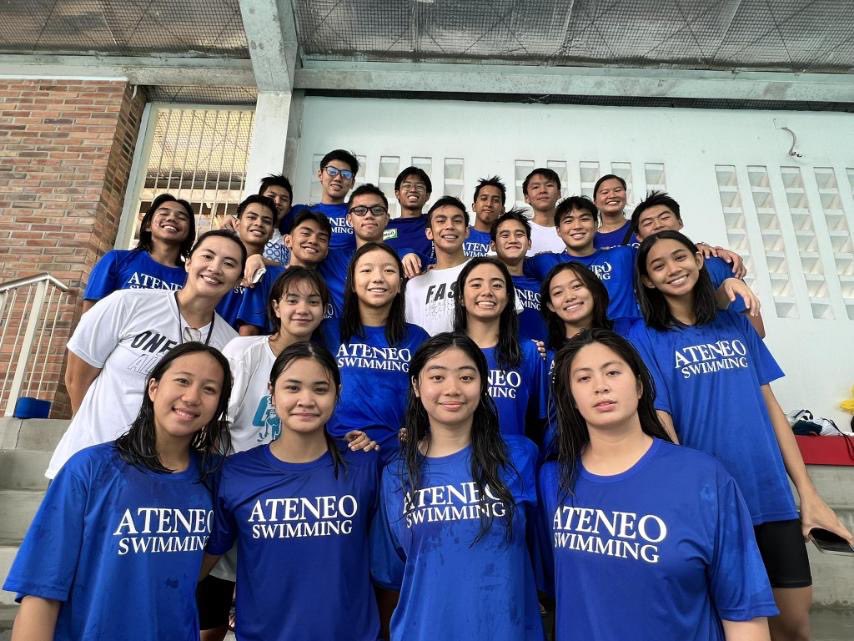 The Fast Ateneo Swim Team (FAST) contingent at JAM 2023. 1st row from left: Mia Barretto, Lora Amoguis, Elice Diaz, Andie Antig; 2nd row from left: coach Candice Federiso, Liaa Amoguis, Samantha Lim, Abbie Duquez, Patricia Yapit, Christina Matti; 3rd row from left: Pierre Kwan, Renzo Tirol, Gabe Viovicente, Thirdy Lentejas, Ivo Enot, Toby Sy, Tomas Tiaoqui, Miguel Martinez; 4th row from left: Jack de Guzman, Franz Ong, Ram Viray, Ilo Tondo, Marcus Molino, coach Gabrielle Meneses: not in photo: Lucas de Leon & Joaquin Osabel 