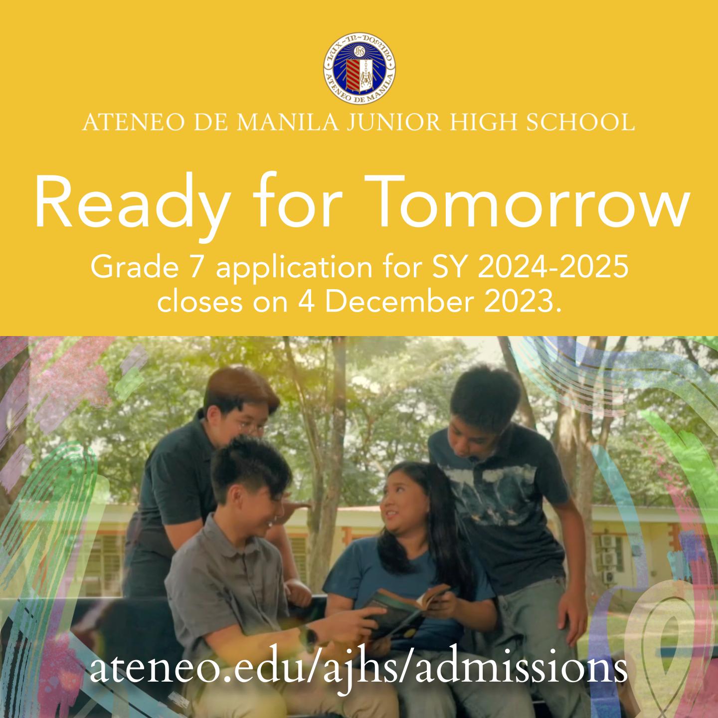 Grade 7 application for SY 2024-2025 closes on 4 December 2023