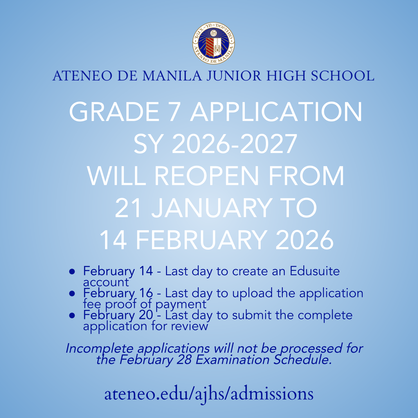 Grade 7 application reopens 21 January 2026