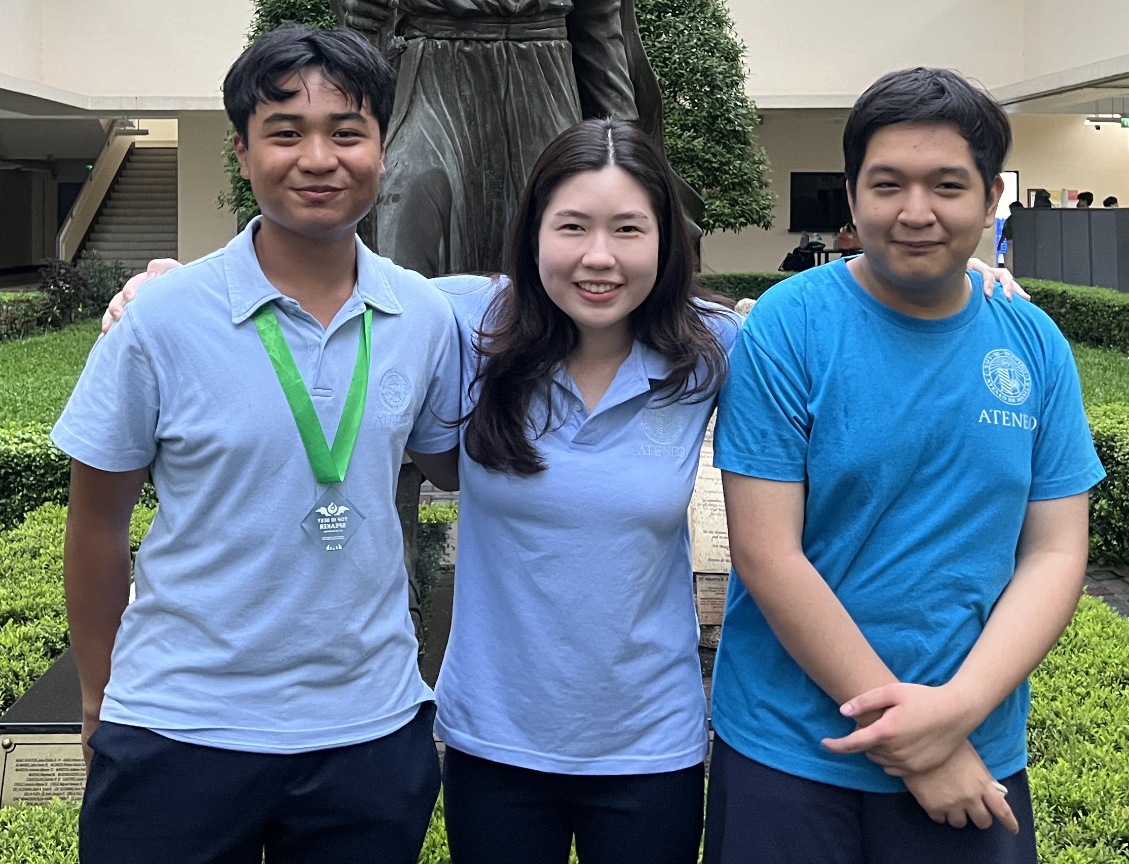 From left: NAsHDC National Novice Grandfinalists Mico Siosana (National Novice Finals Best Speaker), Sam Dionisio, and James Arzaga of ADMU SHS C 