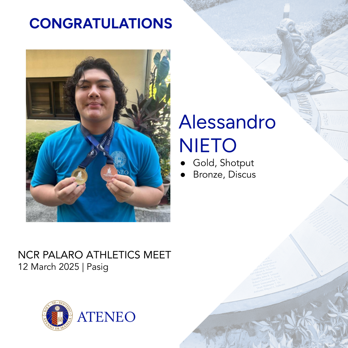 Alessandro Nieto NCR meet gold medalist for shotput