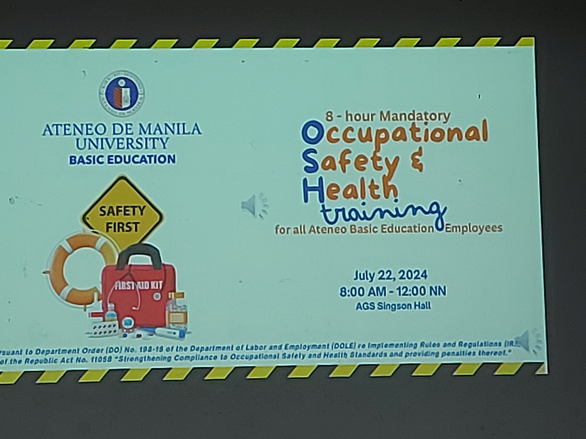Title Card of the Basic Education OSH training  