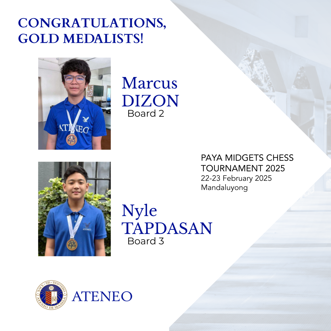 AJHS PAYA Midgets Chess Gold Medalists Tapdasan Dizon