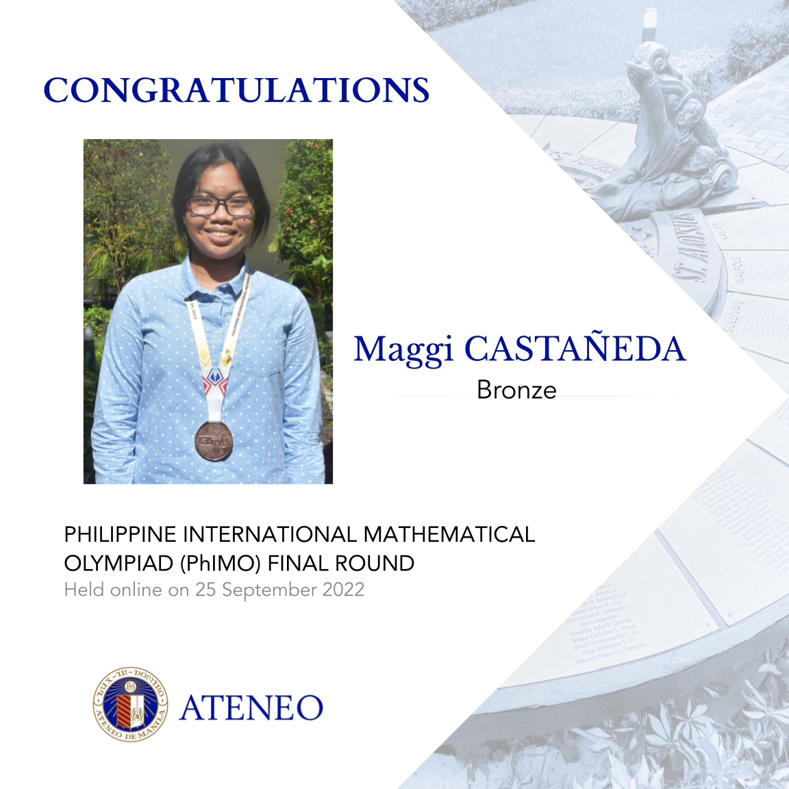 Maggi Castañeda was the only student from ASHS to win a medal at the PhIMO Final Round.