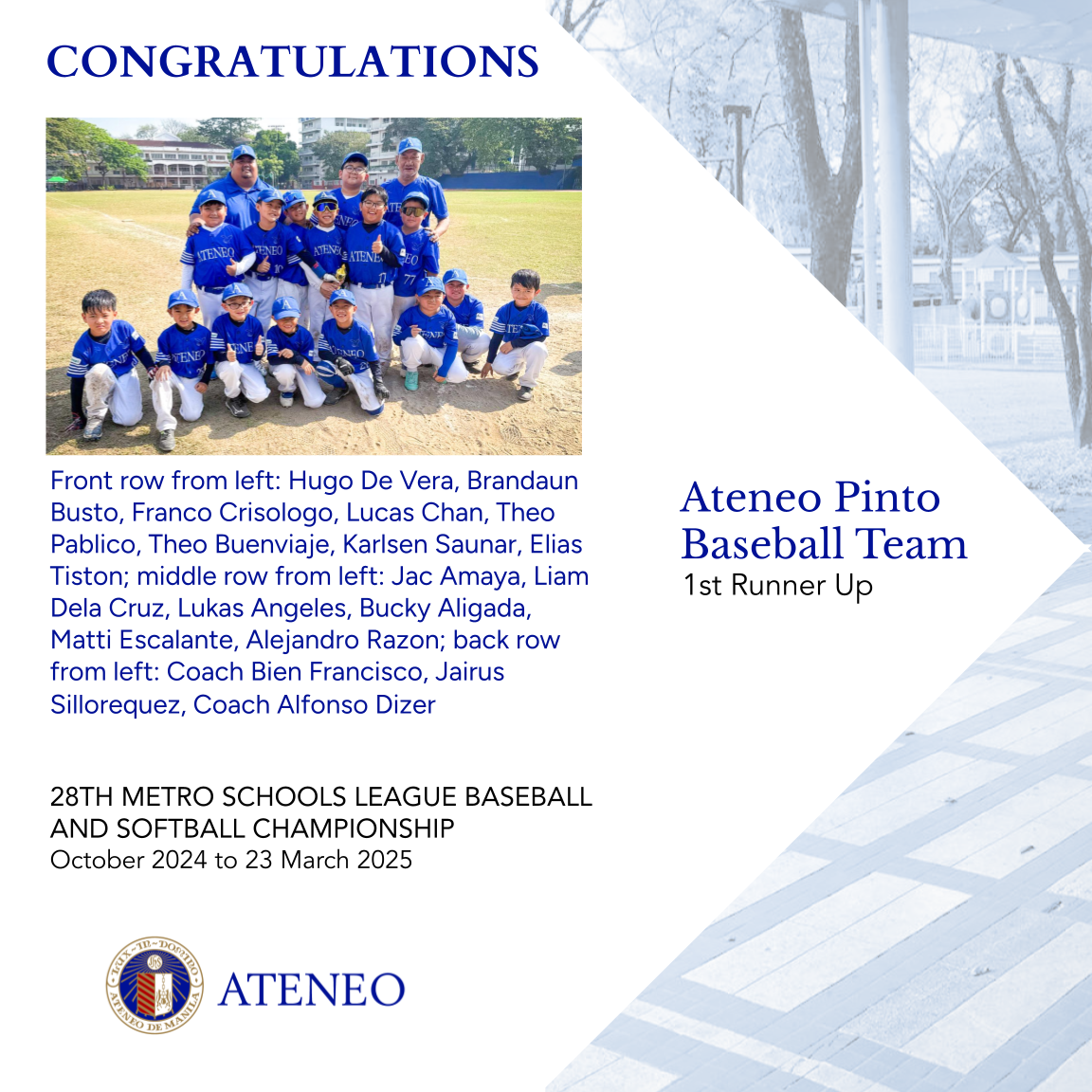 The AGS Pinto team places 2nd in the Metro baseball tourney 2025 